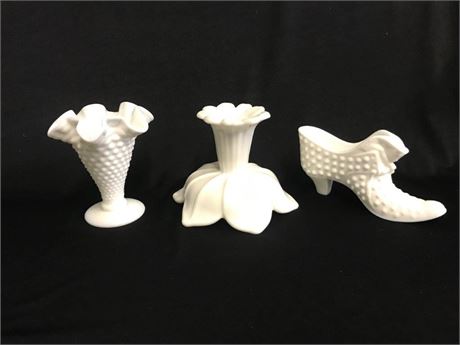 3 Pcs. of Unstamped Milk Glass