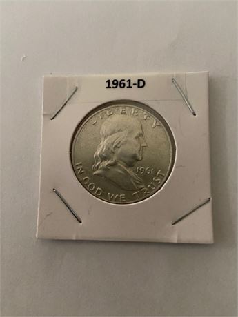 1961- D Ben Franklin 1/2 Dollar Coin - Silver