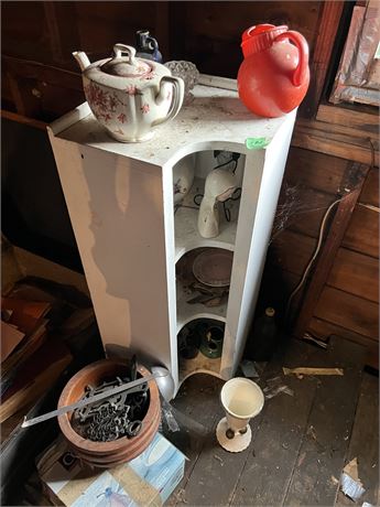 Small Corner Cabinet/Shelves with Vtg Glass Attic