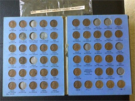 Lincoln Head Cent Penny Collection - NOT COMPLETE