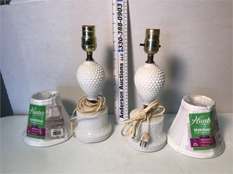 2 Hobnail Milk Glass Lamps