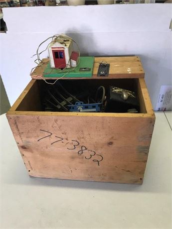 Wooden Crate of Train Tracks & Train Misc.