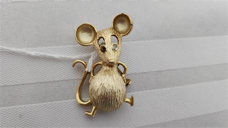 Vintage Mouse rhinestone eyes signed Gerry Pin