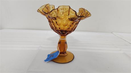 Fenton Amber Thumbprint Pedastal Candy Dish 6"