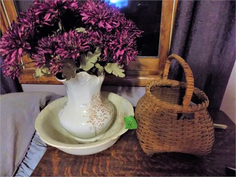 Basin, Vase with Flowers, Basket