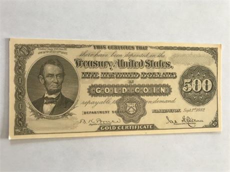BOOKMARK US $500 Gold Cert