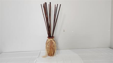 Decorative Vase With Bamboo Shoots. Small Hole In Vase.