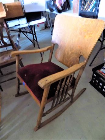 Vintage Oak Rocker with Velvet Seat