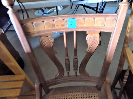 Vintage carved wood and Cane Chair