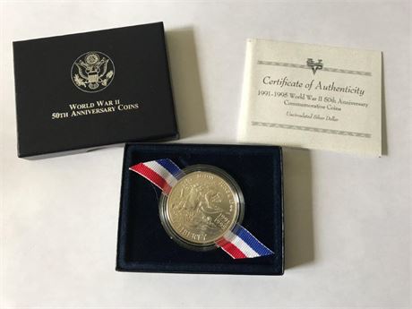 Uncirculated Silver Dollar WWII 50th Anniversary