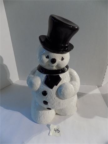 Collectible Painted Ceramic Snowman Cookie Canister