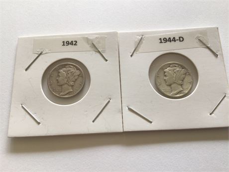 1942, 1944-D Mercury Dimes