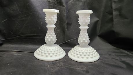 White Hobnail Candle Holders