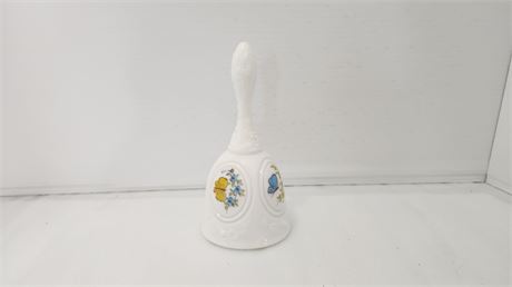 Unmarked Fenton Milk Glass Hand Painted Medallion Bell