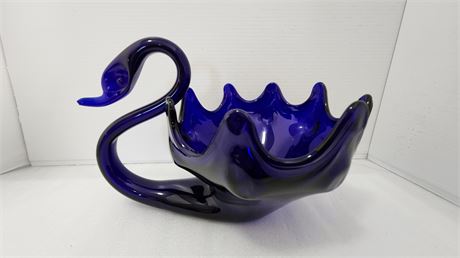 Hand Blown Cobalt Blue Swan