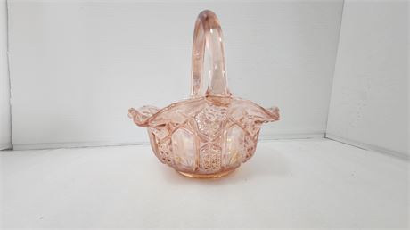 L.E. Smith Pink Carnival Glass Basket