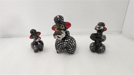 3 Vintage Redware Japanese Poodle Figurines