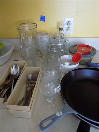 Dishes, Glassware, Pans, Flatware