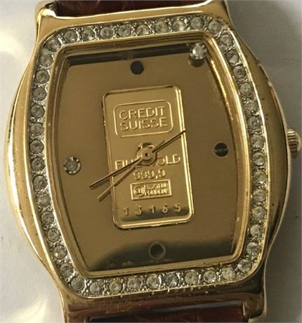 Croton Watch Stamped 23KT Gold Plated with Stamped Credit Suisse Fine Gold 999.9