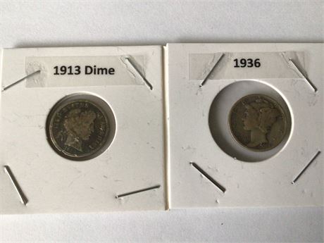 1913 Liberty Head Dimes & 1936 Mercury Dime