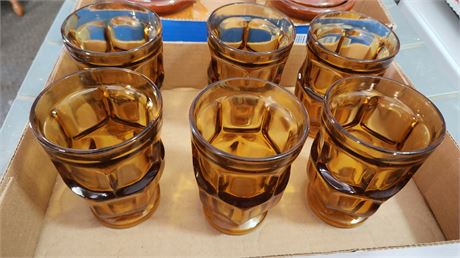 Lot Of 6 Amber Drinking Glasses