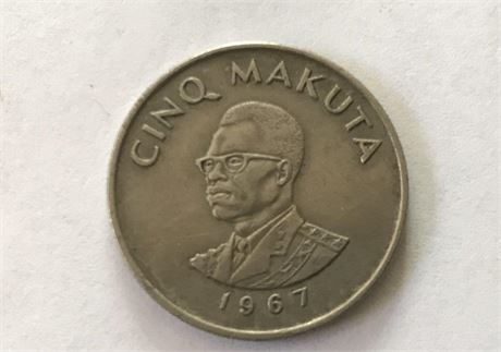 1967 Congo 5 Makuta Coin