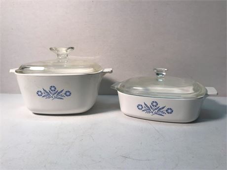 Corning Ware, Blue Cornflower, w/Lids, 1 Qt.& 1&3/4Qt