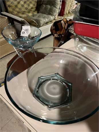 Vintage Blue Tint Chip and Dip Bowl