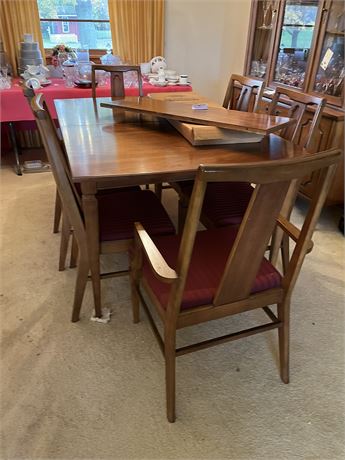 Mid-Century Modern Dining Table with 6 Chairs and Leaves