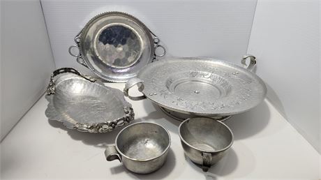 Lot Of Metal Serving Trays & Cups
