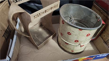 Vintage Milk holder & Metal Sifter