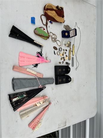 Vintage Hand Fans, Pocket Knives, Pins
