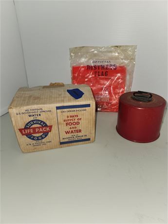 3 Cans Of Emergency water & Heater & Flag
