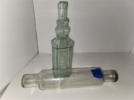 Glass Rolling Pin & Glass bottle