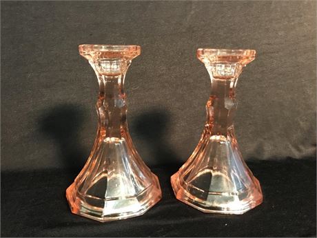 Pink Depression Glass Candleholders