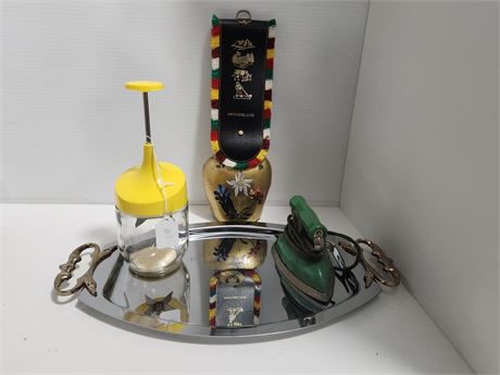 Lot Of Misc. Vintage Iron & Bell & Food Chopper