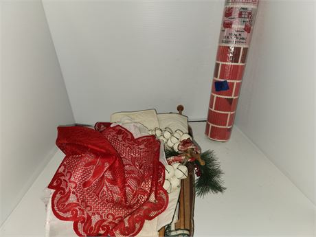 Lot Of Christmas Decorations & Brick Paper