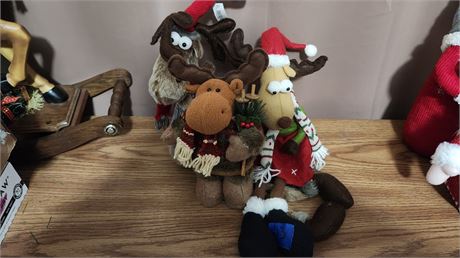 Set Of 2 Holiday Moose Shelf Sitters & Moose Statue