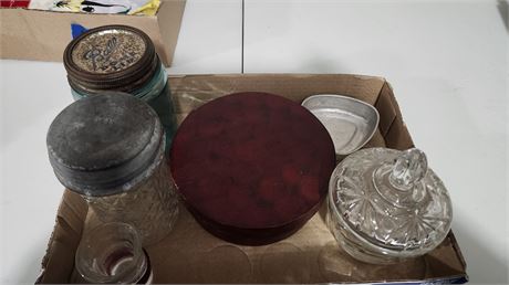 Lot Of Glassware 2 Canning Jars With Metal Lids