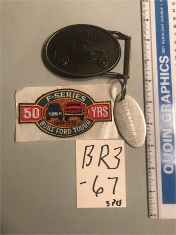 Chevrolet Belt Buckle, Ford Patch & Firestone Keychain