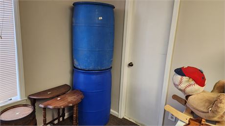 2 Plastic 55 Gallon Drums