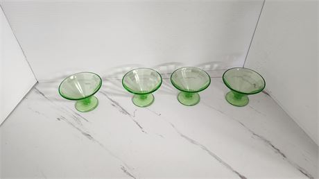4 Vaseline Green Uranium Glass Bowls