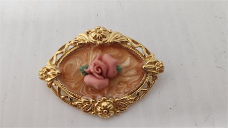 Rose Brooch With One Broken Leaf