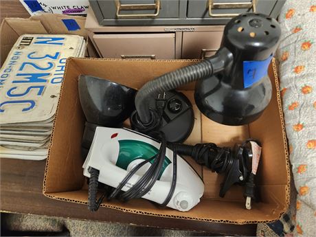 2 Desk lamps and an Iron