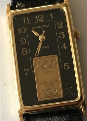Quemex Quartz Watch with Stamped Credit Suisse 2.5g Fine Gold