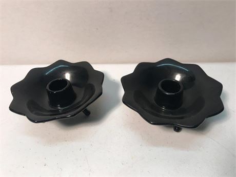 Black Glass Candlestick Holders