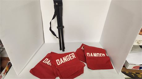 Portable Chair & Lot Of Red Danger Flags