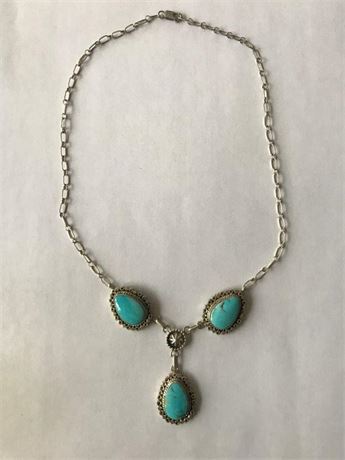 Stamped Sterling Turquoise Necklace