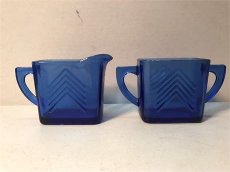 Cobalt Blue Glass Sugar & Pitcher Bowls