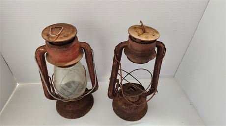2 Vintage Oil Lanterns. One Is Marked Dietz On The Glass Globe